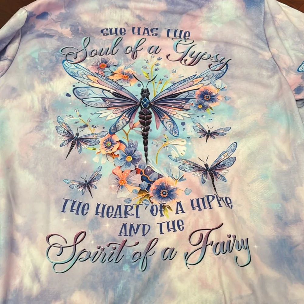 Size Large pink purple tye-dye sweatshirt Dragonfly - Picture 1 of 5